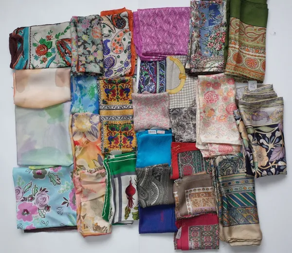 A collection of five Liberty of London printed silk scarves, including a Moorcroft for Liberty example; ten various Liberty of London silk handkerchie