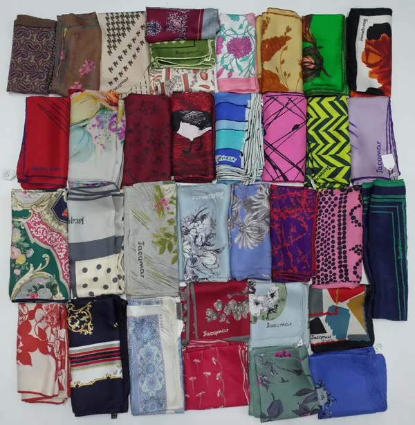 A large collection of printed silk scarves mainly designed by Jaqmar of London  (35)