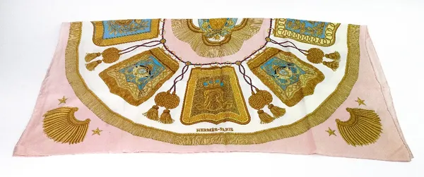 A Hermes scarf designed by Joachim Metz, pattern Poste et Cavalerie.