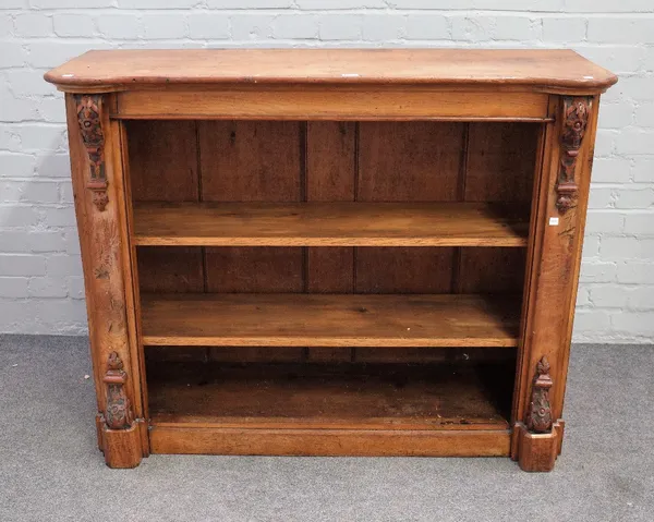 A Victorian oak floor standing open bookcase, on plinth base, 115cm wide x 92cm high.