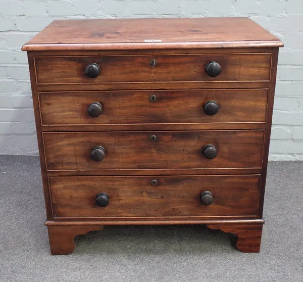 A George III small mahogany chest with four long graduated drawers on bracket feet, 78cm wide x 78cm high.