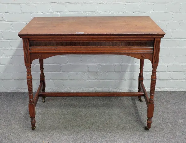 GILLOW & Co 14372: a late 19th century mahogany single drawer side table on spiral fluted supports, stamped to the underside, 91cm wide x 74cm high.