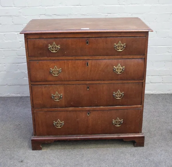 A mid-18th century walnut chest with four long graduated drawers on bracket feet, 83cm wide x 87cm high.