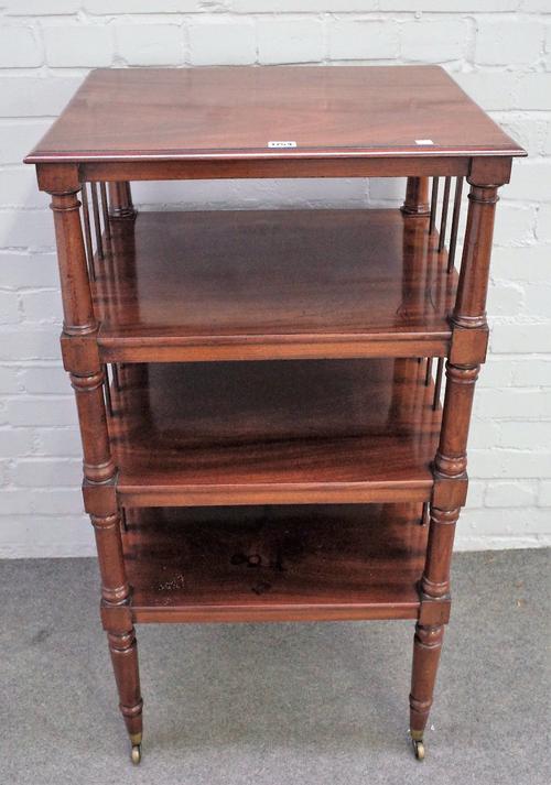 A George IV mahogany four tier what-not on turned supports, 56cm wide x 107cm high.