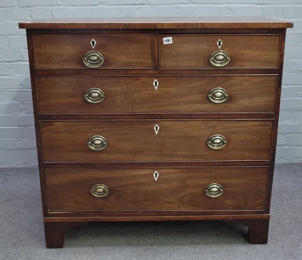 A George III mahogany chest of two short and three long graduated drawers on bracket feet, 97cm wide x 92cm high.