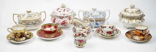 A group of Ridgway porcelain teawares, circa 1825-1850, comprising; a cream jug, 12cm. high; a trio; three various cups and saucers; four sugar bowls