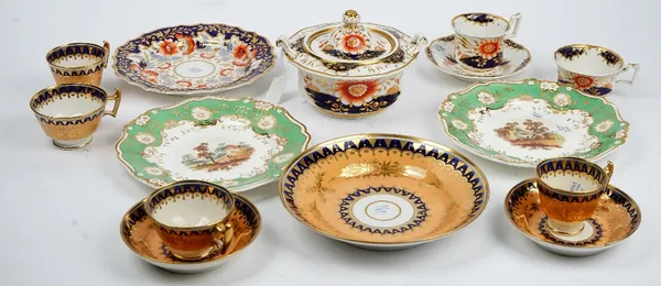 A group of Ridgway teawares, circa 1825, painted with a `Japan' pattern of flowers, comprising a sugar bowl and cover and a trio, pattern 2/1305; also