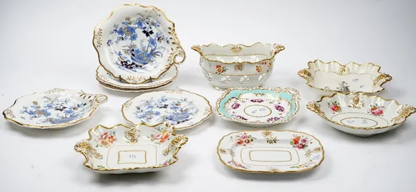 A group of Ridgway dessert wares, circa 1820-30, comprising; a pair of dishes and three plates decorated in pattern `881'; an oval pierced basket, sta