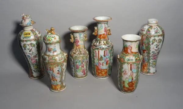 Asian ceramics comprising a group of six famille rose decorated vases, the tallest, 33cm high, (a.f), (6).