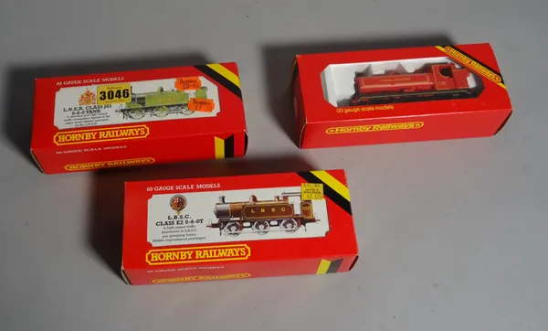 Hornby OO gauge, a group of three locomotives, comprising an R.252 LNER J.83 class locomotive, an R.353 0-6-OT locomotive and an R.253 diesel shunter,