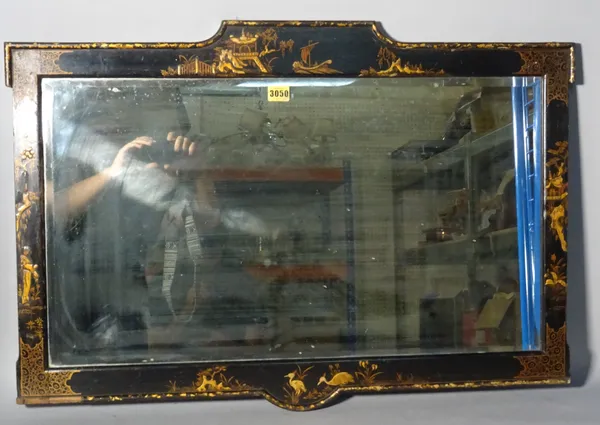 A modern chinoiserie decorated rectangular wall mirror, 84cm wide x 53cm high.