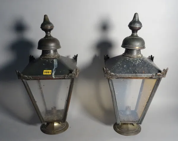 A pair of modern metal lanterns of tapering square form, 56cm high (2).