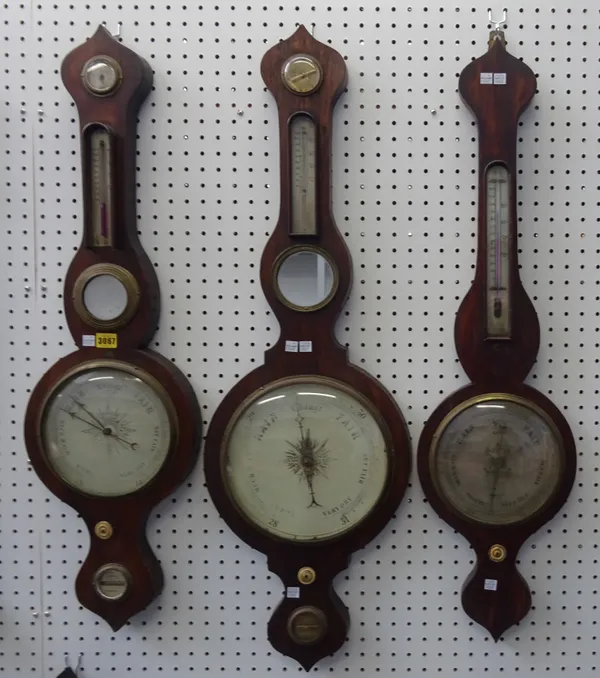 A group of three 19th century rosewood wall barometers including one by Stafford, the longest, 102cm, (3).