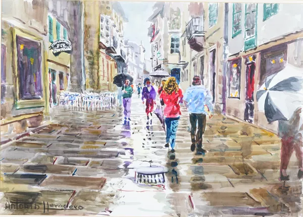 Antonio Heredero (20th/21st century), Street scene, watercolour, signed, 67cm x 94cm. ARR