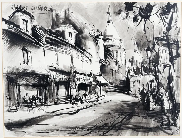 Marius Girard (European, 20th Century), Street scene, signed 'Marius Girard' (upper left), ink and watercolour, 50 x 64.5cmARR