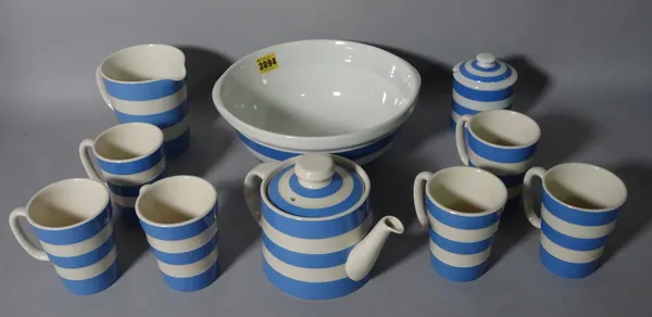 A small quantity of T Green & Co blue stripe Cornish tea wares, (qty).