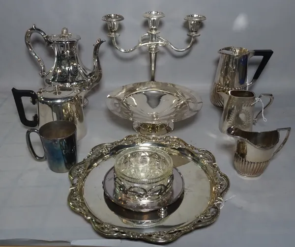 Silver plated wears including tea sets, candelabra, bowls and sundry, (qty).