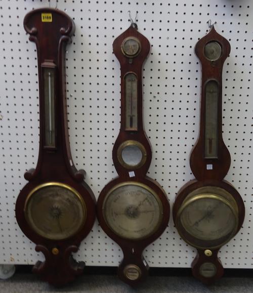 A group of three 19th century wall barometers including one by W.M Styles, the longest 96cm, (3)
