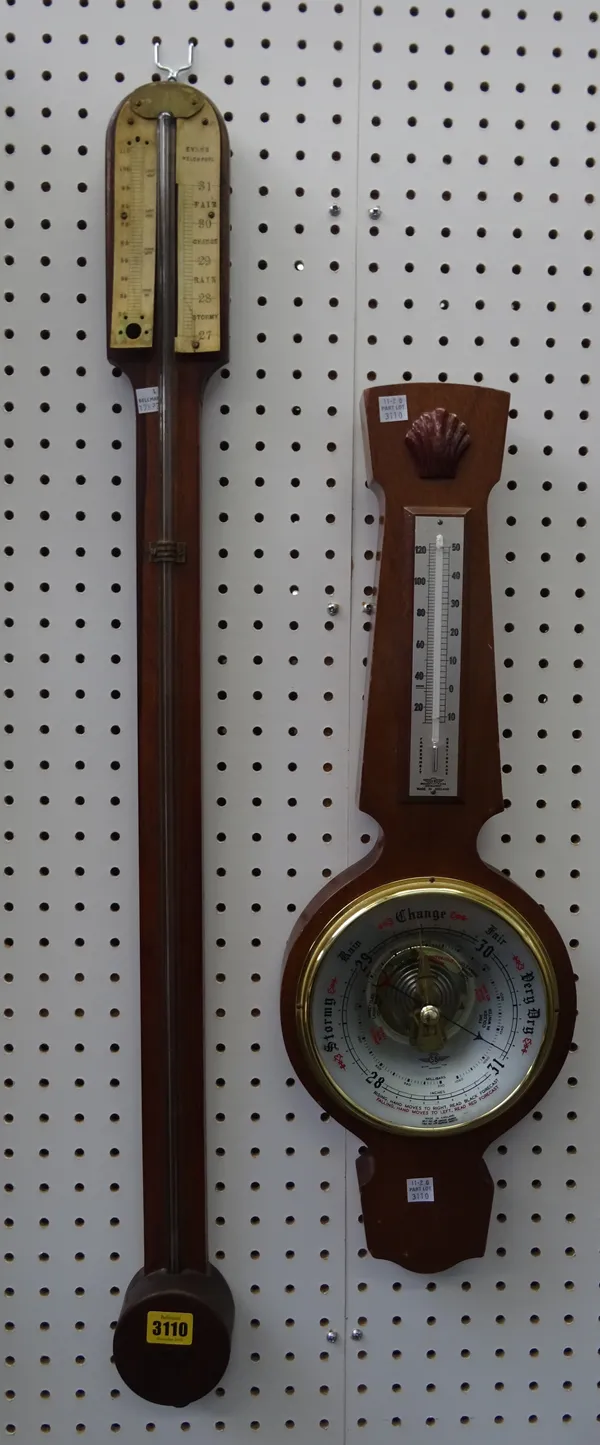 A 19th century rosewood stick barometer by Evans, 89cm high, and a 20th century walnut barometer by Shortland, 60cm long, (2).