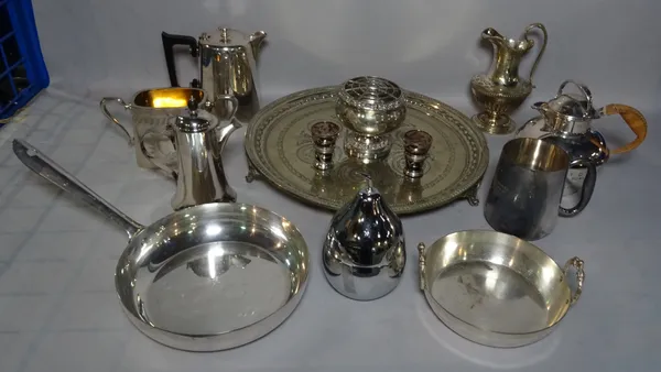 Silver plated wares, including tea sets, trays and bowls.