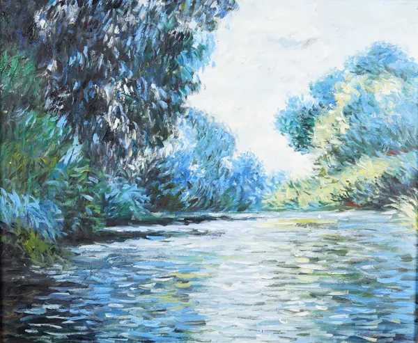 European School, 20th Century, A river landscape, oil on canvas, 49 x 59cm.