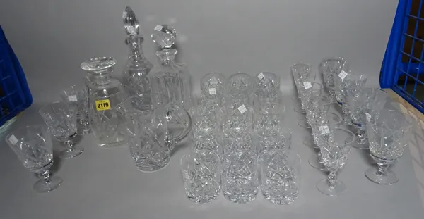 A quantity of mostly 20th century cut glass including decanters, tumblers, wine glasses and sundry, (qty).