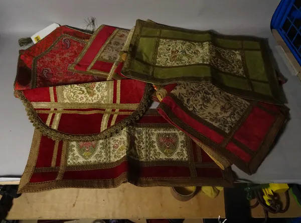 A quantity of Edwardian embroidered silk place settings / panels.