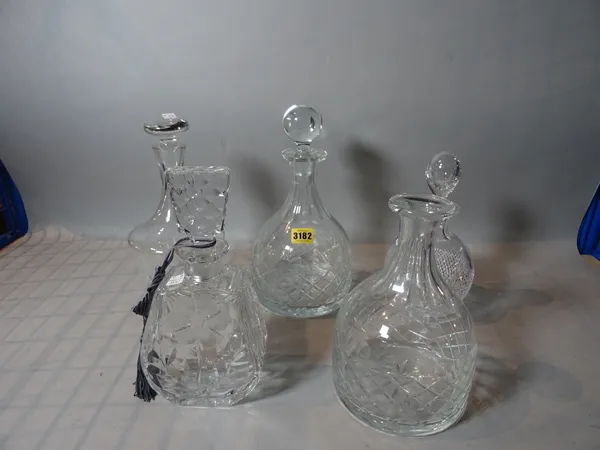 A group of five modern cut glass decanters, the tallest 30cm high.