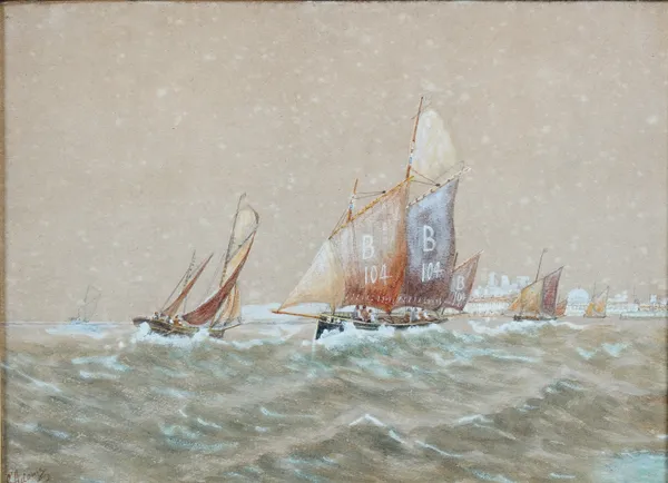 E Adams (British, late 19th/early 20th Century), Off Boulogne; Off Yarmouth, a pair, each signed 'E Adams' (lower left), watercolour heightened with w