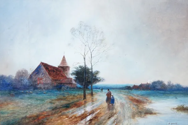 F Arnold (British, late 19th/early 20th Century), The Village Church; Light at Eventide, a pair, each signed 'F Arnold' (lower right), watercolour hei