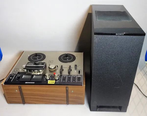 'AKAI 4000DB' reel to reel recording machine and Sony 'S master' sub woofer.