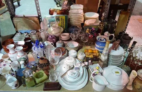 Ceramics and collectables, a large quantity including drinking glasses, part dinner services, wooden plate, onyx lighters, studio pottery, silver plat