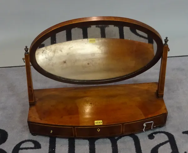 A 19th century mahogany dressing table mirror with single frieze drawer on bun feet, 61cm wide x 46cm high.