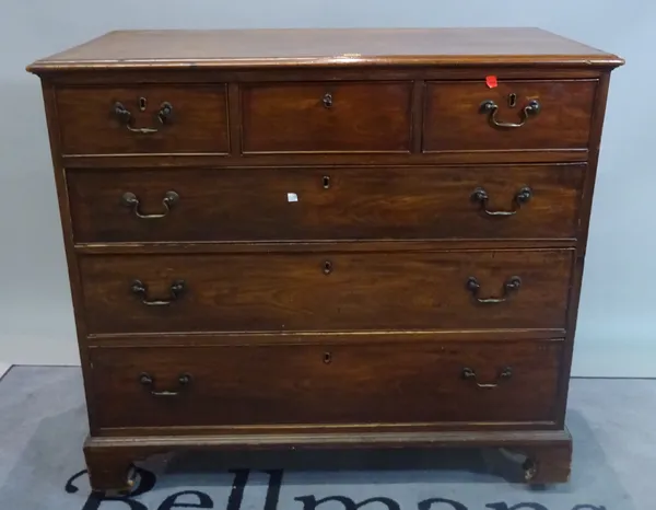 An 18th century mahogany chest of three short and three long graduated drawers, on bracket feet, 110cm wide x 102cm high x 55cm deep.