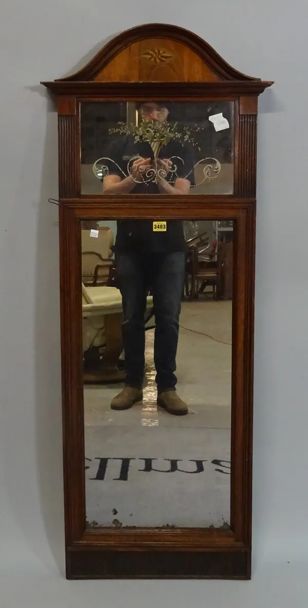 An Edwardian inlaid mahogany arch top rectangular wall mirror, 53cm wide x 136cm high and an early 20th century kidney shaped wall mirror, 78cm wide x