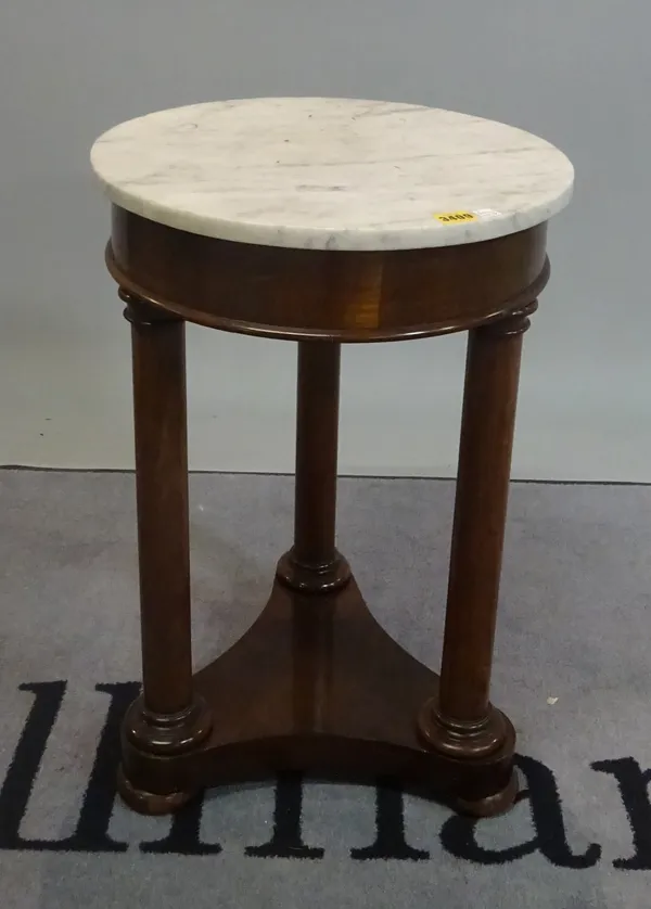 A late 19th century French marble topped gueridon occasional table on trefoil base, 43cm dia x 64cm high.