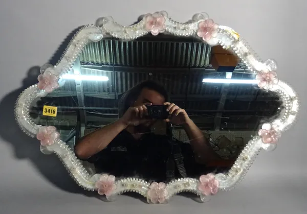 A 20th century Venetian style lozenge shape wall mirror, 67cm high x 45cm wide.