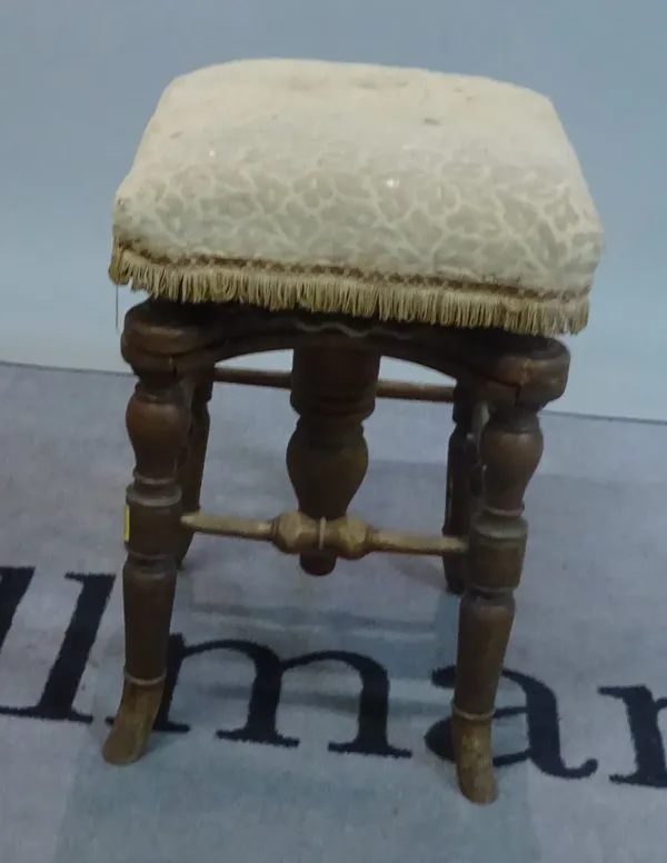 A Victorian mahogany adjustable piano stool, 33cm wide x 51cm high, a Victorian style grey painted dressing table mirror, 55cm wide x 63cm high, (2).