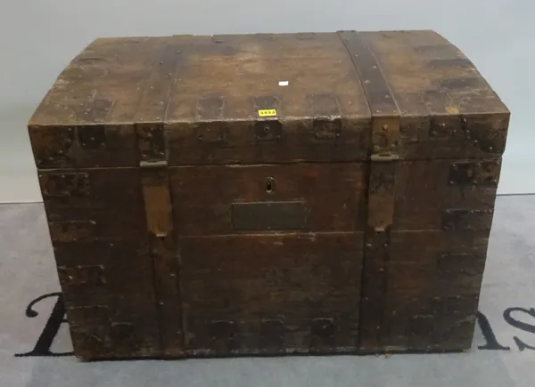 An early 20th century oak and iron bound silver chest, 88cm wide x 60cm high.