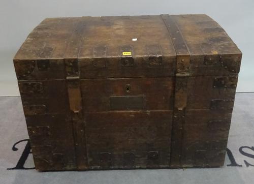 An early 20th century oak and iron bound silver chest, 88cm wide x 60cm high.
