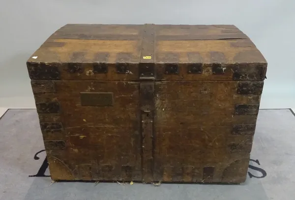 An early 20th century oak and iron bound silver chest, 97cm wide x 67cm high.