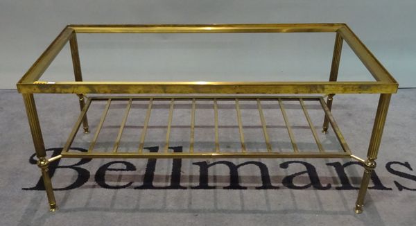 A 20th century brass framed rectangular coffee table, 91cm wide x 45cm long.