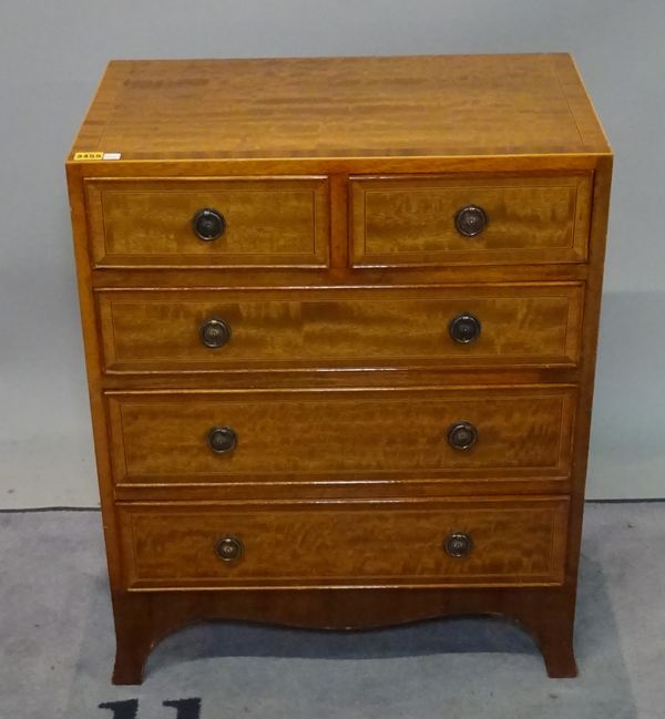 A 19th century style small mahogany chest of two short and three long graduated drawers, 61cm wide x 75cm high.