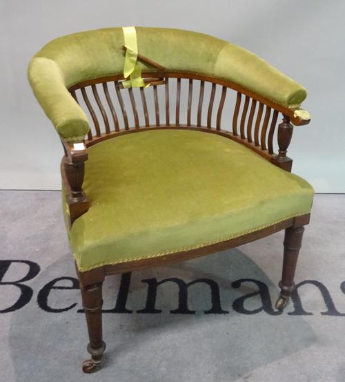 An Edwardian mahogany tub back armchair with open stick back, 62cm wide x 73cm high.