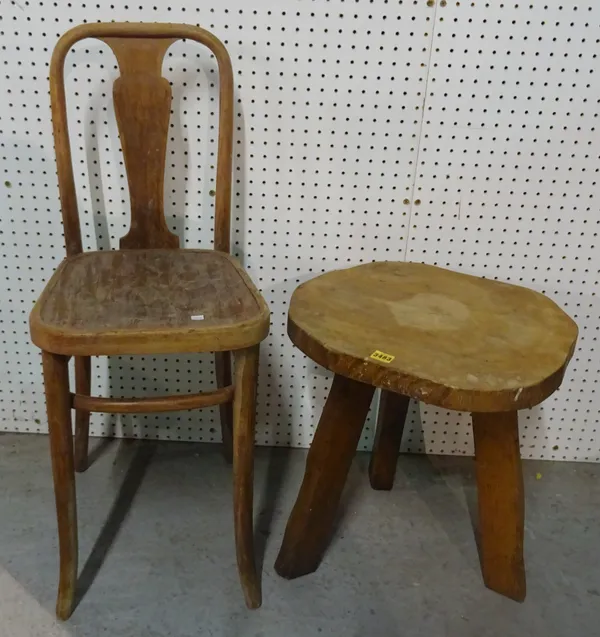 A mid-20th century Thonet style bentwood side chair, 35cm wide x 91cm high, and a modern oak side table, 45cm wide x 51cm high, (2).