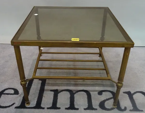 A mid-20th century brass and glass square side table, 51cm wide x 40cm high.