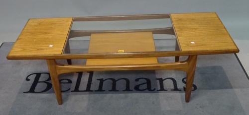 A G-Plan mid-20th century teak and glass rectangular coffee table with central inset glass top, 137cm wide x 43cm high.