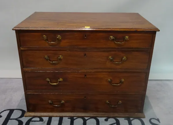 A 19th century mahogany chest of four long graduated drawers on a plinth base, 94cm wide x 76cm high.