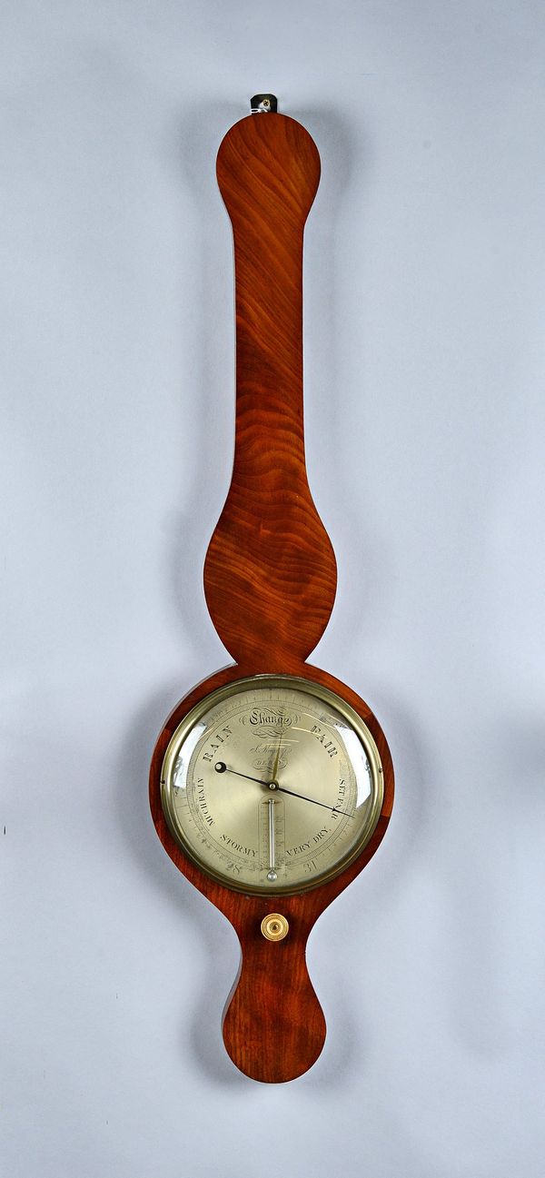 A late Regency mahogany wheel barometerBy S. Bregazzi, DerbyThe 8 1/2in silvered dial with thermometer scale97cm high