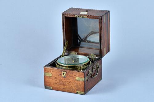 A BRASS-BOUND ROSEWOOD TWO-DAY MARINE CHRONOMETERSigned Bruce, Liverpool, No. 5096, 19th centuryThe associated case of three sections, the lid inset w